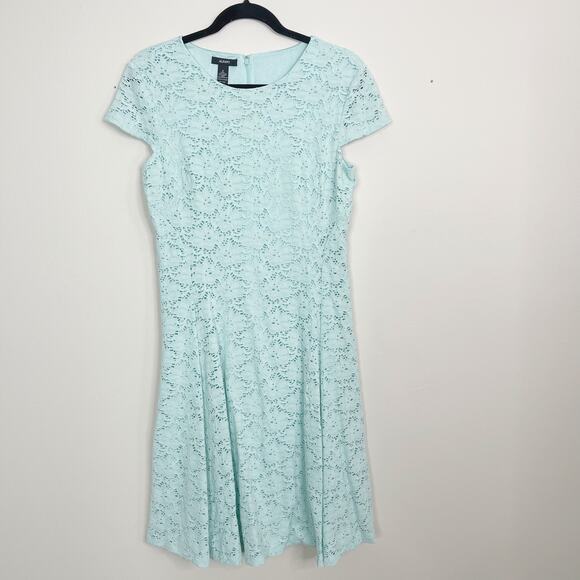 Alfani Short Sleeve Lace Fit and Flare Dress Light Blue Womens 8 Lined Cocktail - Picture 1 of 8